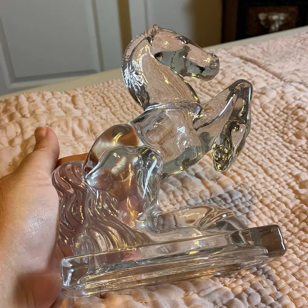 Vintage L.E. Smith Clear Glass Rearing Horse Bookend Figurine 8” Art Deco